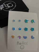 Blue toned silver needle studs