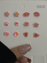 Cute 6 set of red pink ear studs