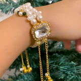 Royal Divinity: Handcrafted Kundan & Pearl Devotional Bracelet