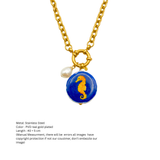 Ocean Charm Golden Seahorse & Pearl Pendant Necklace