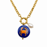 Ocean Crab Pearl & Royal Blue Medallion Pendant Necklace