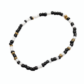 Monochrome Patterned Seed Bead Bracelet with Gold Accents
