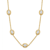 14K Gold Plated Oval Bezel-Set Diamond Station Necklace