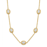 14K Gold Plated Oval Bezel-Set Diamond Station Necklace