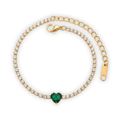 Gold-Plated Emerald Heart Centerpiece Tennis Bracelet