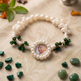 Serene Devotion: Handcrafted Pearl & Emerald-Green Bead Bracelet