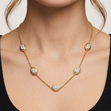 14K Gold Plated Oval Bezel-Set Diamond Station Necklace