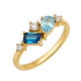 Gold Multi-Stone Blue Topaz and Diamond Cluster Ring