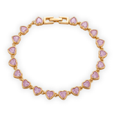 Pink Heart Link Bracelet for Women | Gold-Tone Stainless Steel Bracelet | Sparkling Heart Charm Bracelet | Elegant Everyday Jewelry