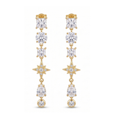 Celestial Elegance: 18K Gold Plated Cubic Zirconia Starburst Drop Earrings