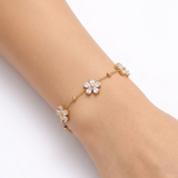 Dainty 18K Gold-Plated Crystal Petal Floral Chain Bracelet
