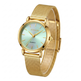 Elegant AI KAI ER Women's Gold-Tone Quartz Watch – Iridescent Light Green Dial with Premium Mesh Mesh Bracelet