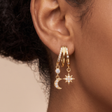 18K Gold Plated Celestial Star and Crescent Moon Dangle Earrings