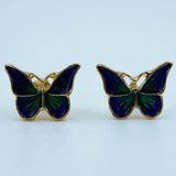 blue green butterfly studs