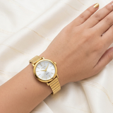 ATRAER Elegant Women’s Gold Expansion Watch – Classic Round White Dial with Link-Style Stretch Bracelet