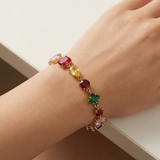 Multi-Shape Mixed Gemstone Linked Bracelet in 18K Gold Finish