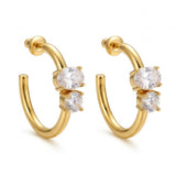 Gold-Tone Double Stone Hoop Earrings