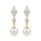18K Gold PVD Plated Marquise CZ & Pearl Drop Earrings