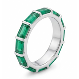 Emerald Cut Green Crystal Eternity Band in Sterling Silver Finish