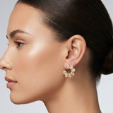 Gold-Tone Bezel-Set Oval Stone Hoop Earrings