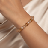 Soft Nude Bead Bracelet with Gold Crystal Accents