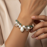 Handcrafted Green Beaded Pearl Charm Bracelet