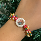 Divine Blessings Guru Ji Pearl & Faceted Rose Quartz Swaroop Bracelet