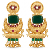 Chandbali Earrings with Royal Ruby Red & Emerald Green Stone Accents