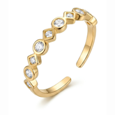 18K Gold Plated Alternating Round and Square Stone Open Ring