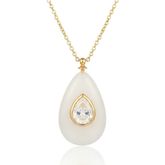 18K Gold Plated White Resin Teardrop Pendant Necklace with Zircon Center
