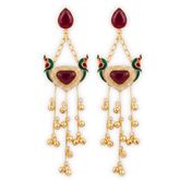 Traditional Kashmiri Style Enamel Jhumka Earrings with 18k Gold Plating
