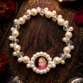 Eternal Radiance Guruji Swaroop Bracelet – Luxurious Handcrafted Pearl & Faceted Crystal Devotional Jewelry