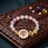 Serene Aura Guruji Swaroop Crystal Bracelet – Handcrafted Meditative Jewelry with Crackle Quartz & Citrine Accents