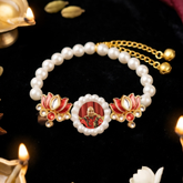 Sacred Aashirwad Bracelet: Red Lotus Meenakari & Gold-Finish Brass Wristlet