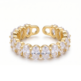 Elegant 18K Gold Plated Oval-Cut Cubic Zirconia Adjustable Eternity Band Ring