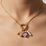 Sweetheart Cherry & Pearl Charm Pendant Necklace (18K Gold Plated)