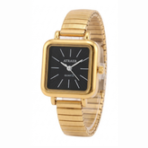 ATRAER Women's Square Gold-Tone Expansion Band Watch with Minimalist Black Dial