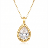18K Gold Plated Stainless Steel Teardrop Zircon Pendant Necklace