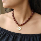 Anti-Tarnish Honeybee Mother-of-Pearl Medallion & Wooden Bead Necklace
