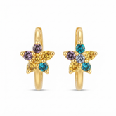 Multicolor Flower Crystal Gold Huggie Hoop Earrings
