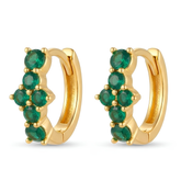 Emerald Green Crystal Cluster Gold Huggie Hoop Earrings