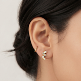 Wave Vine Crystal Gold Huggie Hoop Earrings