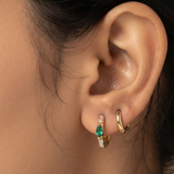 Emerald Marquise Eye Gold Huggie Hoop Earrings