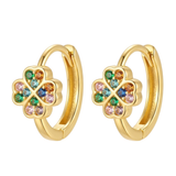 Multicolor Four-Leaf Clover Gold Huggie Hoop Earrings