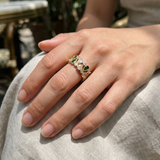 Emerald & Clear Teardrop Mosaic Gold Adjustable Ring