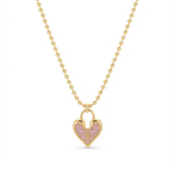 Anti-Tarnish Pink Crystal Heart Lock Initial 'T' Gold Pendant Necklace