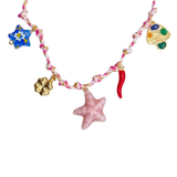 Anti-Tarnish Multi-Charm Braided Cord Gold Necklace