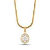 Anti-Tarnish Oval Solitaire Halo Gold Pendant Necklace