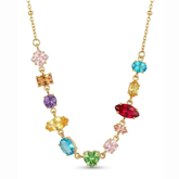 Anti-Tarnish Rainbow Multi-Cut Gemstone Gold Station Necklace