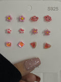Cute 6 set of red pink ear studs